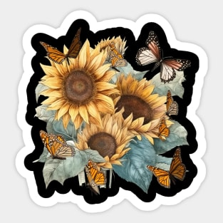 Butterflies Sunflower Sticker